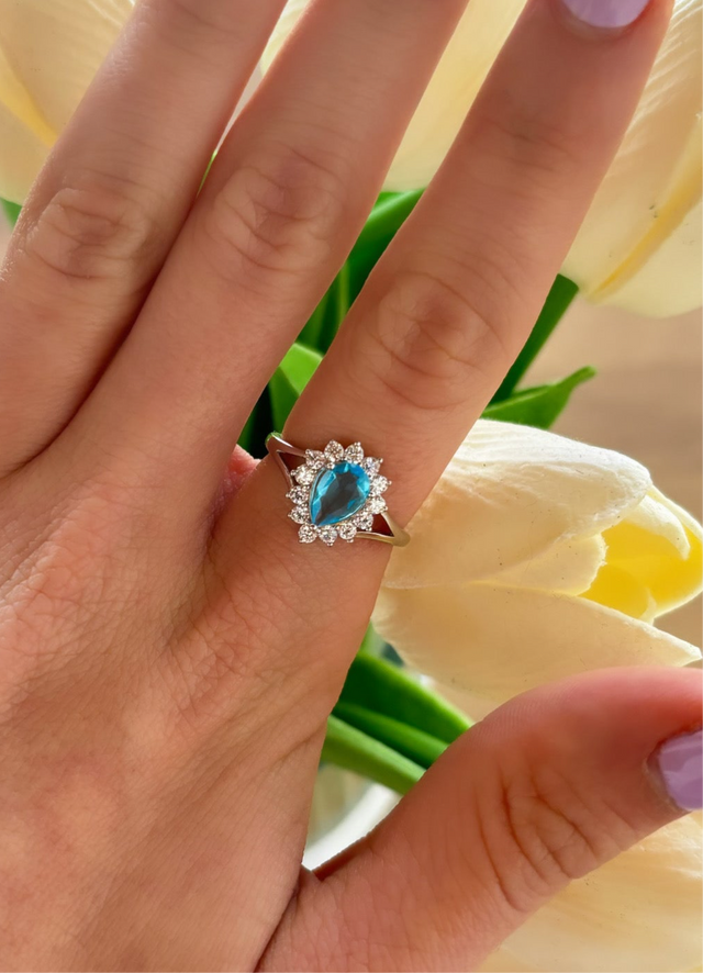 Anello con topazio blu naturale (arg 925)