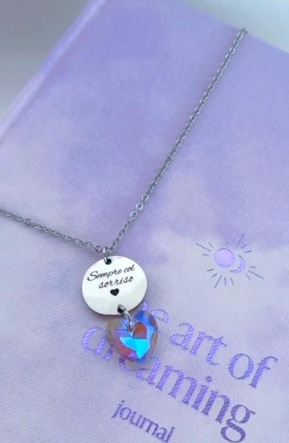 Collana personalizzabile con foto o frase con cuore aurora boreale